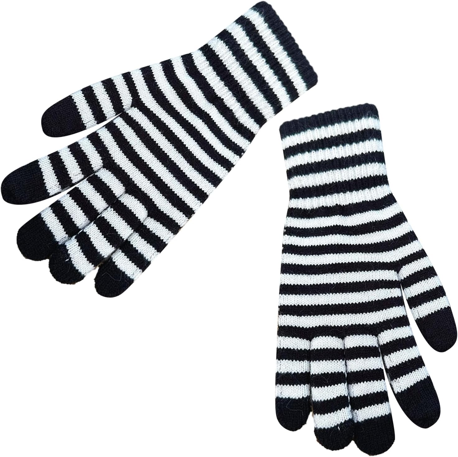 Winter Touchscreen Gloves for Men Women - Warm Anti-Slip Black and White Stripe Knit Outdoor Riding Gloves