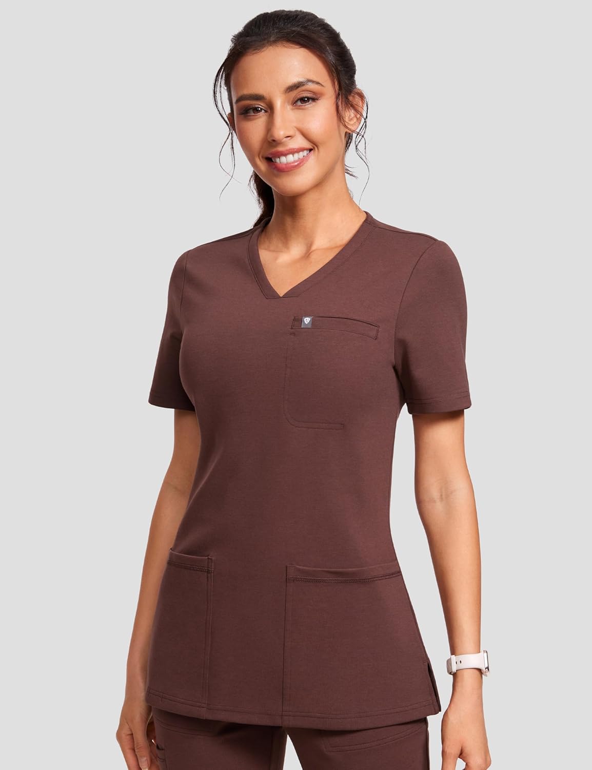 Scrubs for Women V-Neck Short Sleeve Stretch Medical Scrub Shirts with 4 Pockets Slim Fit Top - Image 2