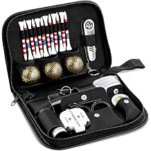 Golf Gifts for Men and Women, Golf Accessories Set with Gold Golf Balls, Telescope, Golf Tees, Brush, Divot Tool, Golf Green Reader, Scorer, Golf Ball Clamp Golf Tool Set Storage Case (Brown)