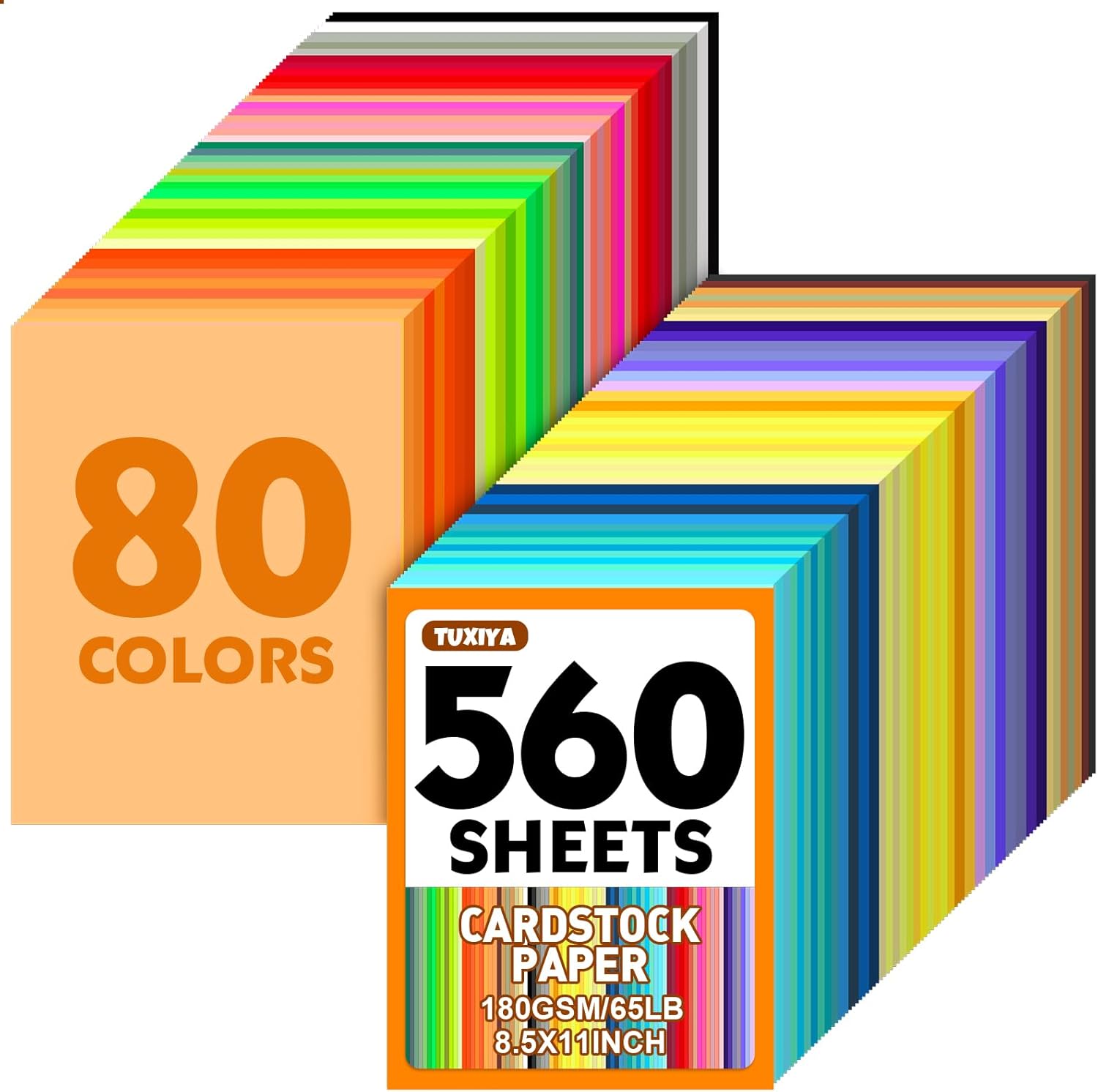 560 Sheets 8.5" X 11" Colored Cardstock, 80 Assorted Colors 180 GSM/65 LB Construction Paper Card Stock Printer Paper for Printing, Card Making, DIY Crafts, Kids School Supplies,Party Decorations
