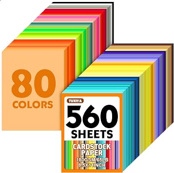 TUXIYA 560 Sheets 8.5" X 11" Colored Cardstock, 80 Colors Card Stock