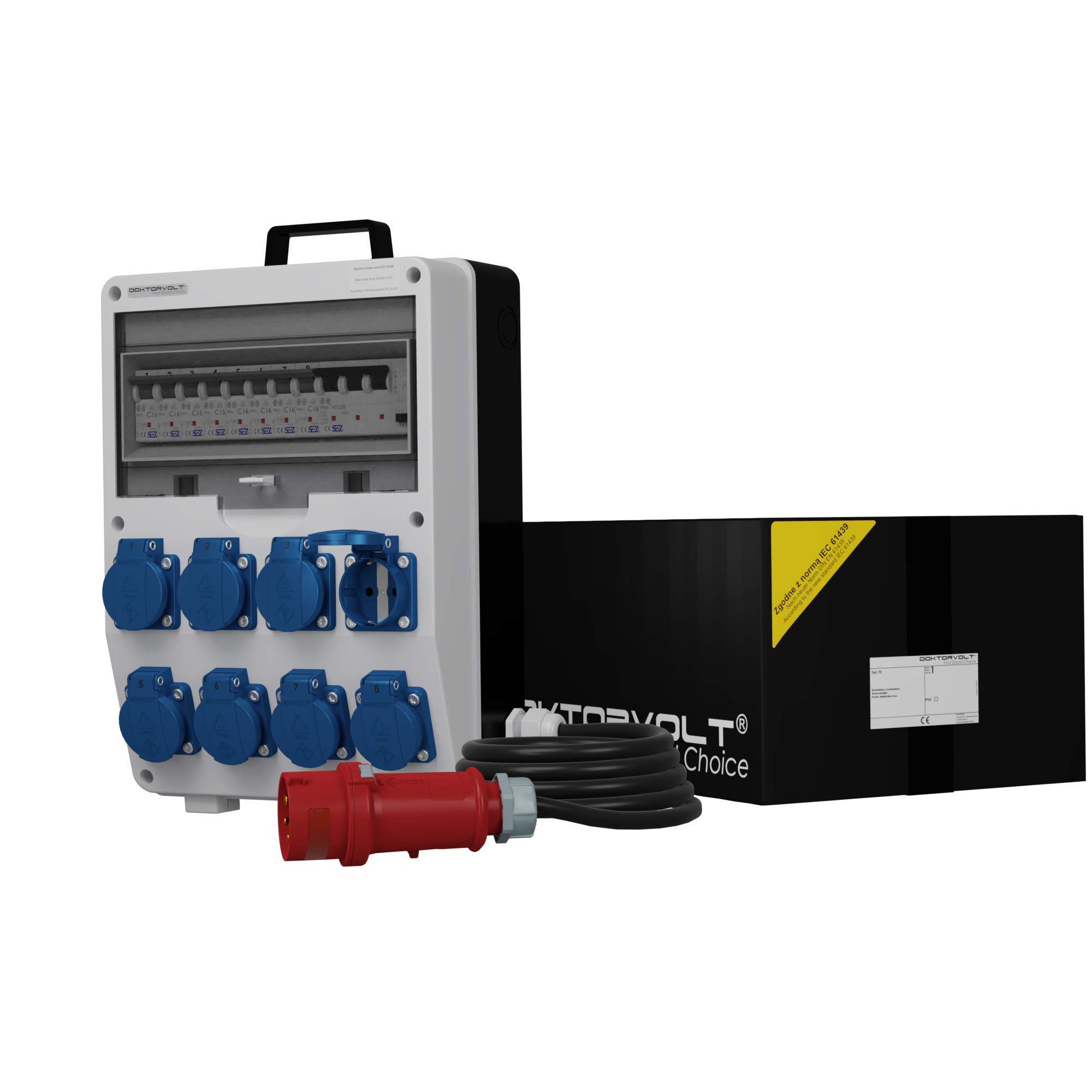 Distributore di corrente mobile TD-S/FI 8 x 230 V, 5 x 4 mm², cavo 32 A, spina di corrente da cantiere 9719