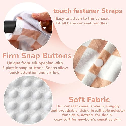 Miniatura 3 de Minky - Funda de asiento de automóvil a cuadros color caqui, fundas de asiento de automóvil de invierno cálidas con apertura suave para bebé recién