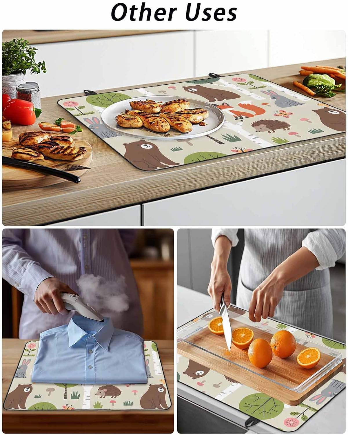 Cartoon Animals Stove Cover for Electric Stove,Cute Cartoon Bear Fox Rabbit Hedgehog Animal Trees Grass Stove Top Cover for Glass Top,Heat Insulation Foldable Cooktop Top Protector,28.5"x20.5"