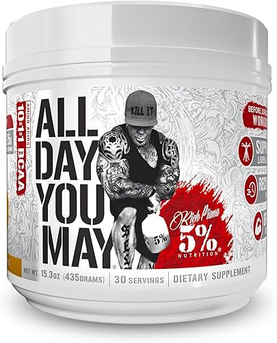 Miniatura 25 de 5% Nutrition Rich Piana AllDayYouMay BCAA Powder - Aminoácidos prémium para intra y después del entrenamiento, hidratación, resistencia,