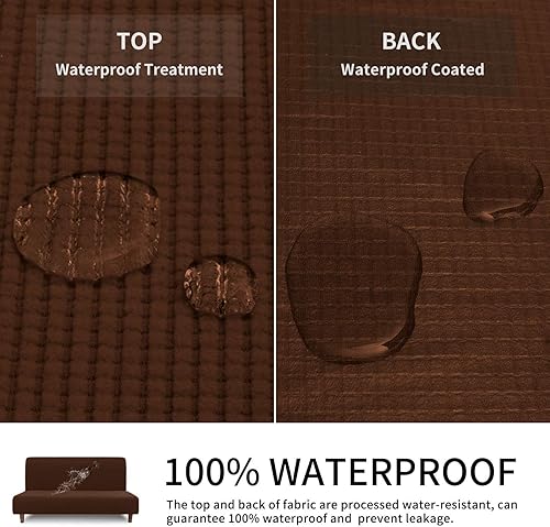 Vista 105 de Easy-Going Funda 100% impermeable para futón, con impermeabilidad doble para futón, funda de sofá jacquard elástica, protector de muebles a prueba