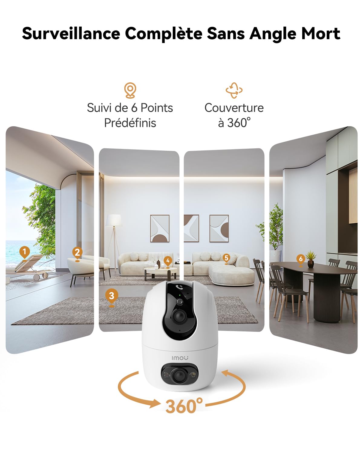 Imou 4K(4MP+4MP) Caméra Surveillance WiFi Intérieur Double Objectif, WiFi 2,4G/5GHz, Vision Nocturne Couleur, Détection de Personnes/Animaux, Suivi Automatique, Compatible Alexa pour Bébé/Chien/Maison