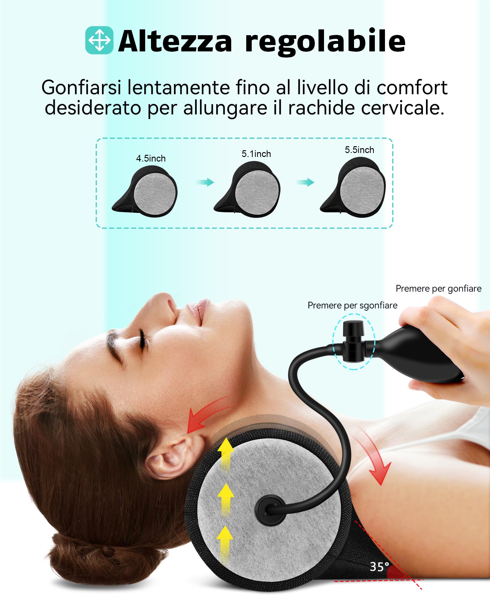 Cuscino cervicale gonfiabile,Rilassante per Collo e Spalle, Dispositivo di Trazione Cervicale Barella per Collo Portatile,Cuscino per Chiropratica per Alleviare il Dolore