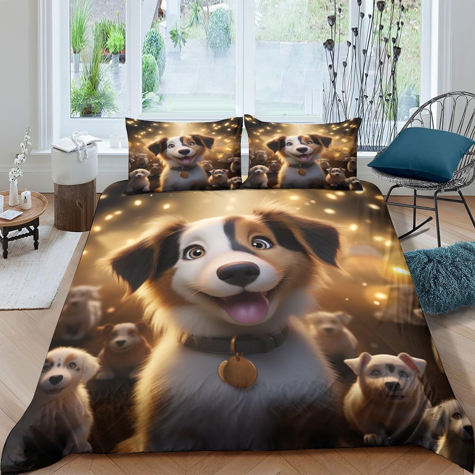 Housse de couette chiot imprimée pour chambre d'enfant et adulte 200x200