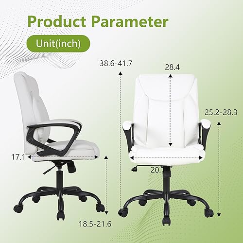 Miniatura 10 de Silla de oficina en casa, silla ergonómica de escritorio de piel sintética, silla ejecutiva giratoria giratoria de respaldo medio con soporte