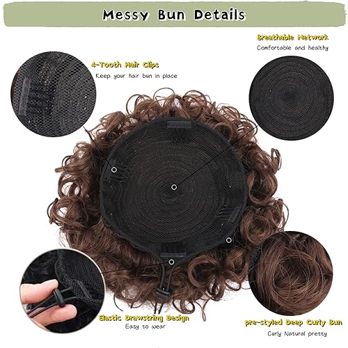 Miniatura 3 de Pieza de pelo desordenado para mujer, con cordón grande, ondulado, rizado, corto, sintético, natural, suelto, extensión de cola de caballo, moño