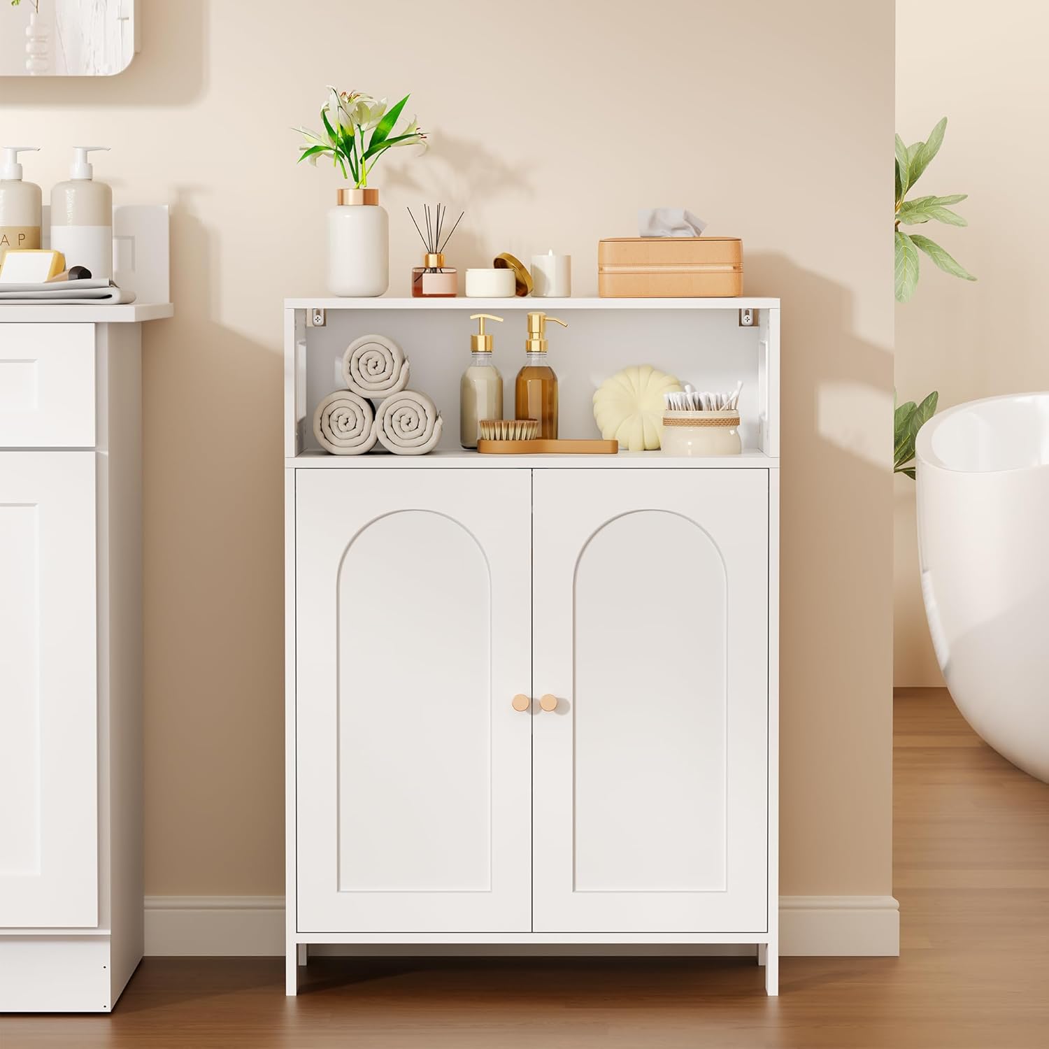 BEWISHOME Bathroom Storage Cabinet, Bathroom Floor Storage Cabinet, Freestanding Bathroom Cabinet with Double Doors and Adjustable Shelves, White 11.8" D x 23.6" W x 33.5" H YYG12W