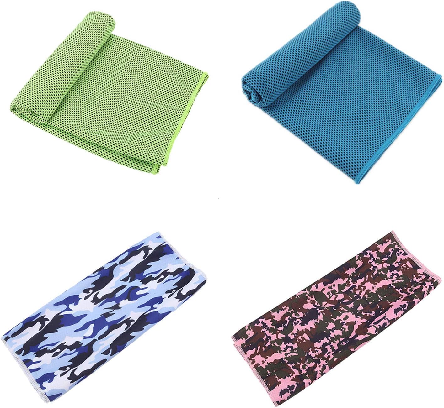 Cooling Ice Towel Chilly Soft Breathable Microfiber Instant Chill Cloth Neck Cooler Wrap Sport Yoga Gym Running Camping Hiking Color Blue Green Camo White Pink 4 Pack Cold Towel for Hot Weather