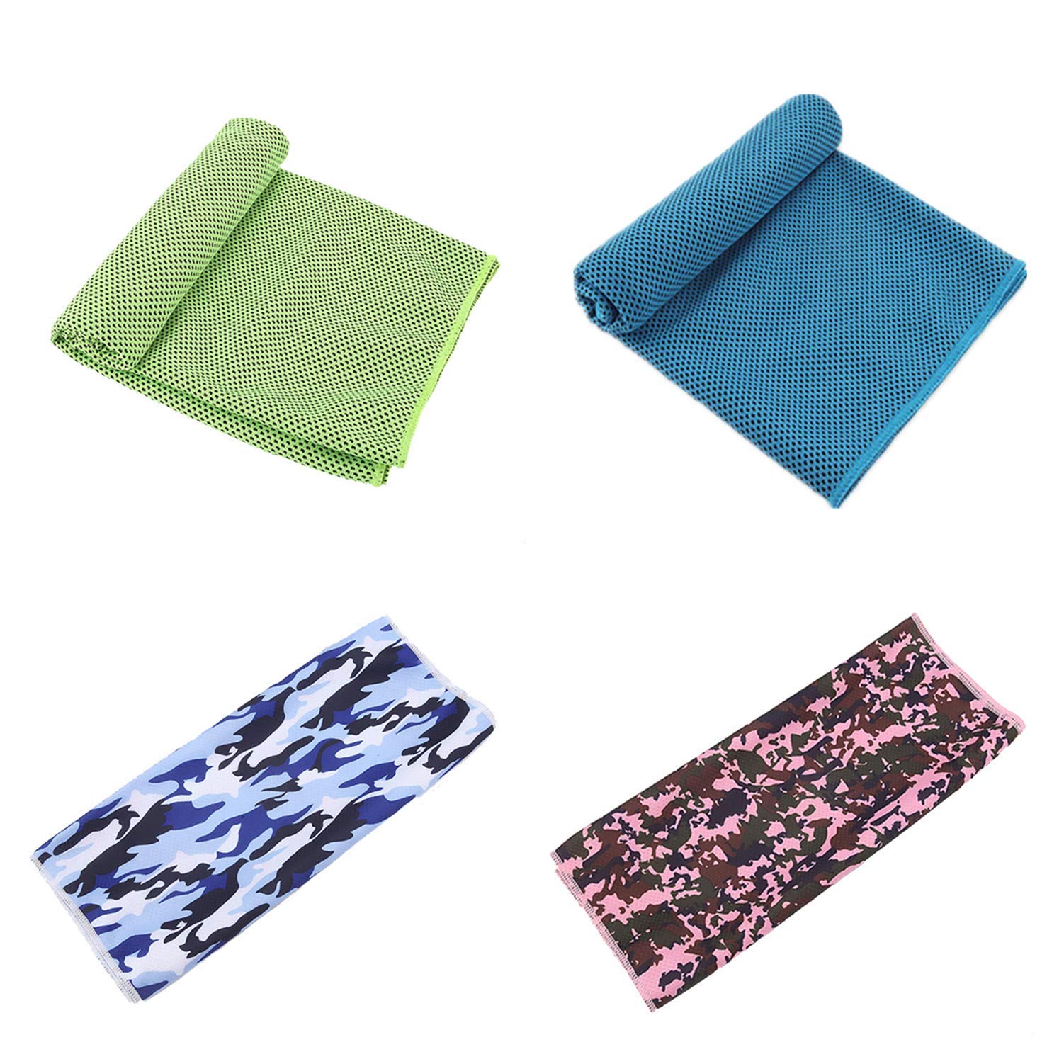 Cooling Ice Towel Chilly Soft Breathable Microfiber Instant Chill Cloth Neck Cooler Wrap Sport Yoga Gym Running Camping Hiking Color Blue Green Camo White Pink 4 Pack Cold Towel for Hot Weather
