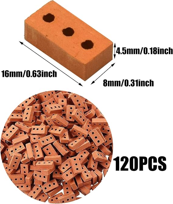 Cayway 120 PCS Mini Bricks Tiny Bricks for Landscaping Miniature Bricks Small Bricks for Crafts Realistic Fake for Mini Garden Accessories (3 Holes Mini Red)