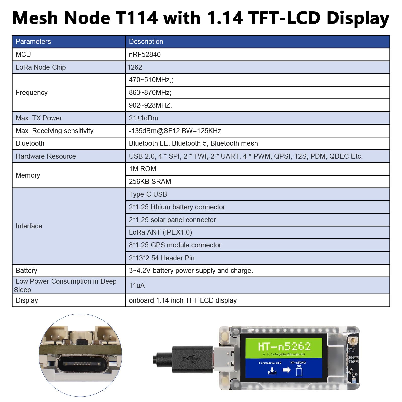 Mesh Node T114 V2 – Scheda LoRaWAN Per Meshtastic E Arduino, NRF52840, Display TFT 1.9", GPS, WiFi/BLE, 863-928MHz, Basso Consumo
