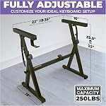 Support de clavier de piano Liquid Stands avec 2ème niveau - Support de musique ajustable et portable à 2 niveaux, robuste pour synthétiseurs et claviers numériques électriques - S'adapte aux pianos de 54, 61, 88 touches