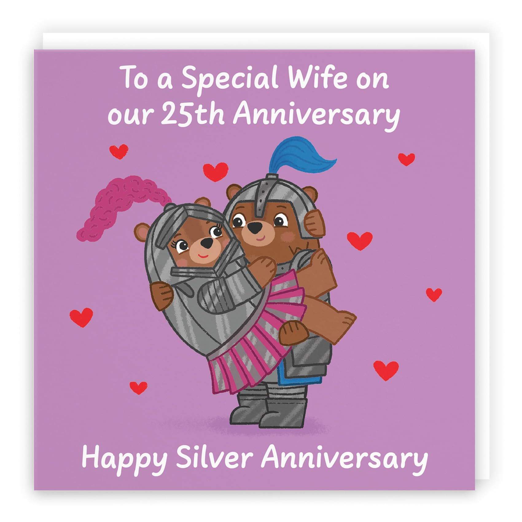 Hunts England - Wife 25th Anniversary Card - Silver Anniversary - 25 Years - Cute Fun Bears Card - Love Story Collection