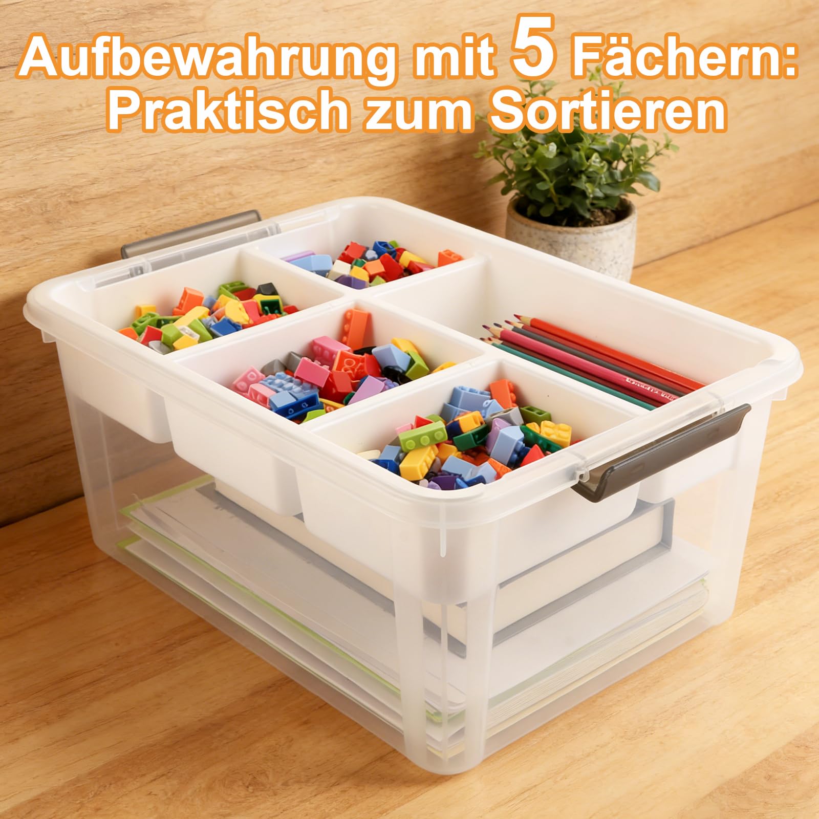 YOUNTHYE Set di 2 scatole portaoggetti con scomparti, 40,5 x 29,5 x 18,5 cm, impilabili, grandi, per mattoncini da costruzione e accessori per il fai da te