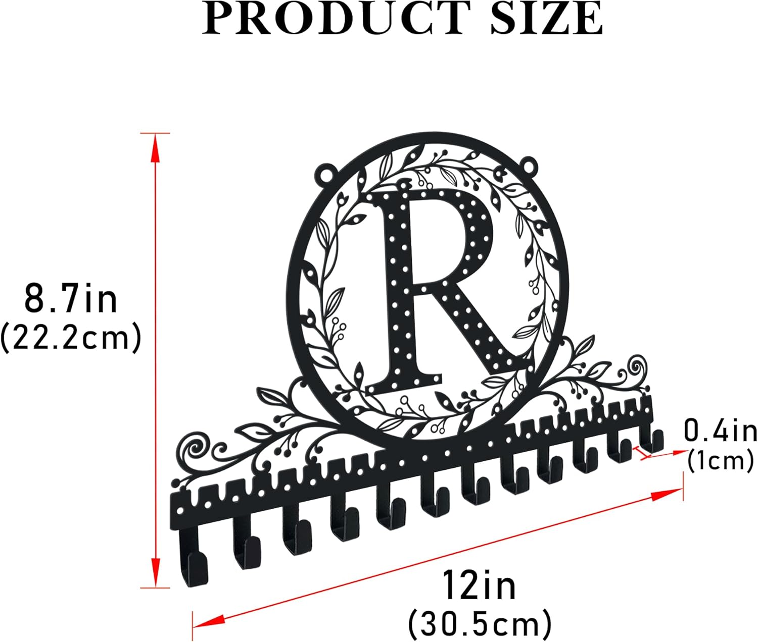 Wall-Mounted Metal Initial Letter R Earring Holder Hanging Jewelry Organizer for Earrings and Necklaces Space-Saving Wall Display with Hooks for Jewelry Storage