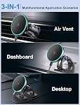MOKPR pour iPhone Magsafe Car Mount Charger, Chargeur de voiture sans fil Magnetic Car Phone Holder pour Dash Air Évent-LED RGB HandsFree Chargeur de voiture rapide Mount pour iPhone 17/16/15/14/13/12 Série noir
