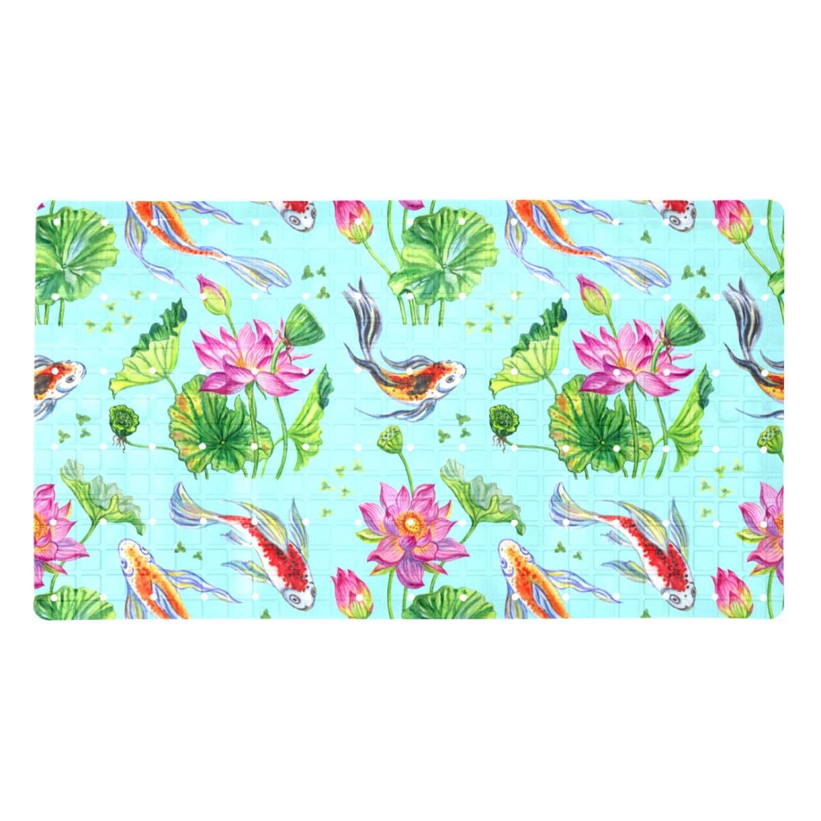 Tapis de douche lotus poissons japonais antidérapant baignoire lavable en machine