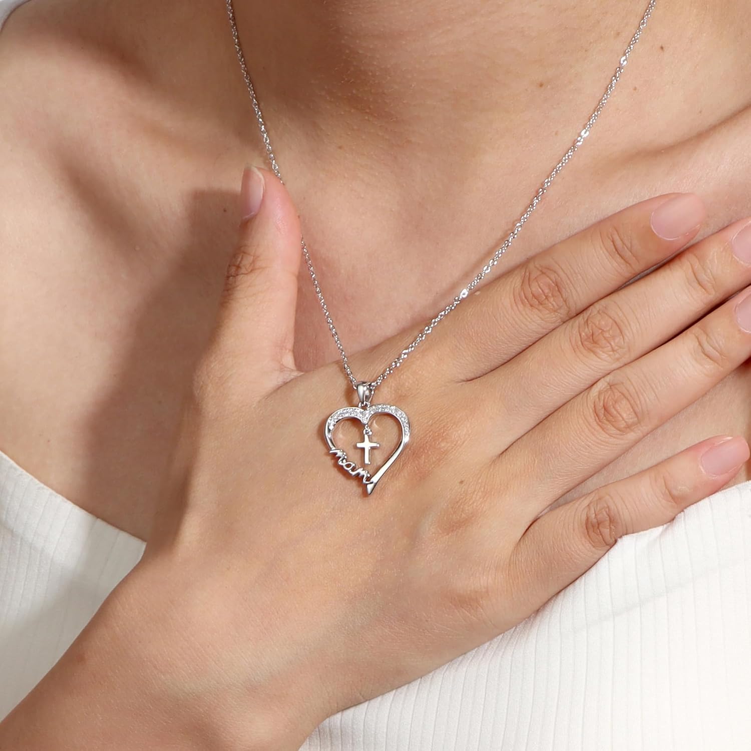 Lcherry Faith Necklace - Heart Cross Necklace for Women, Baptism Religious Gifts for Women Christian Jewelry - Image 5