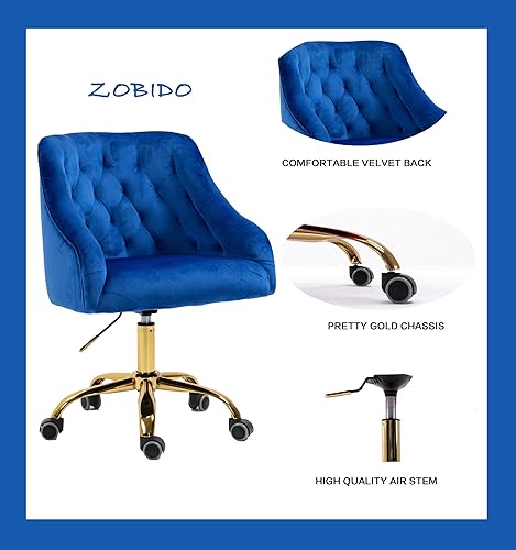 Miniatura 19 de ZOBIDO Cómoda silla de trabajo para la oficina en casa con ruedas, bonita y moderna tapizada de terciopelo con respaldo de concha, silla de