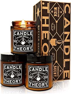 Scented Candle Gift Set with Crackling Wood Wicks 3, 4oz Candles, Misty Falls, Alpine Spruce, Spring Meadow - Designed for Both Men Women, Man Cave Decor Wood Wicks Candle Wood Wick Candles for Home