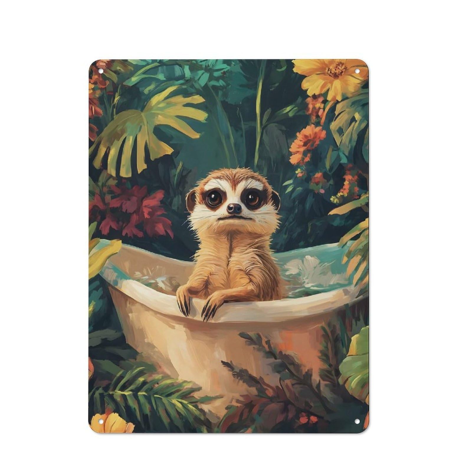 Junmoney Meerkat In A Bathtub Tin Wall Plaque 40X30cm With For Workshop Wall, Suited To Workshop Decor Fans, For Retro Home Interiors