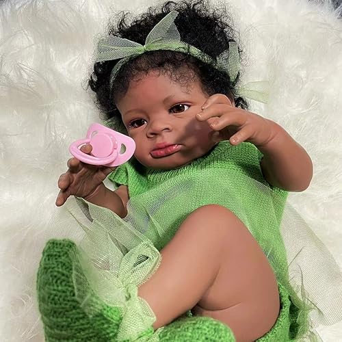 Miniatura 4 de GYCV Muñecas Reborn Black Girl baratas de 20 pulgadas, muñecas realistas de bebé que se ven reales con ojos marrones afroamericanos, muñecas recién