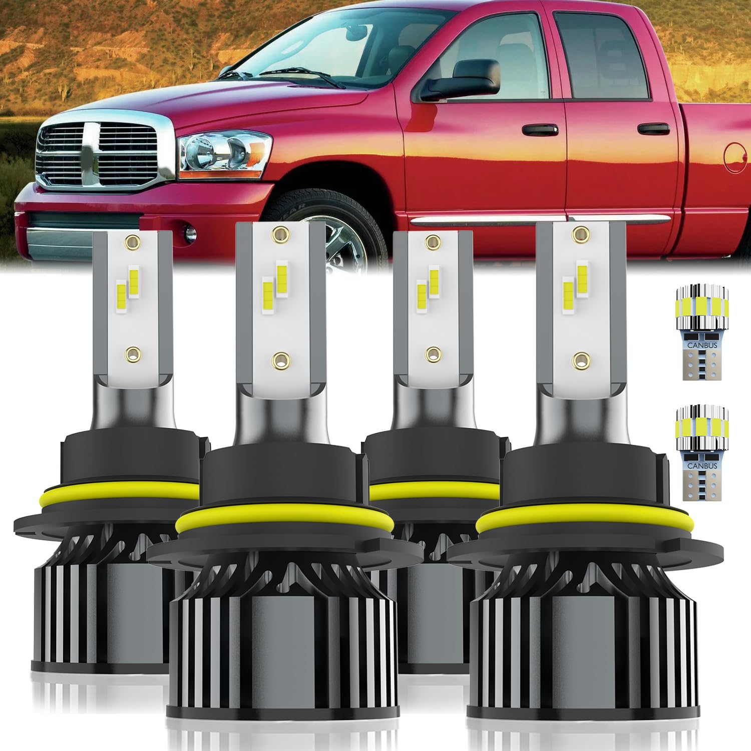 For DODGE RAM 1500 2500 3500 2003-2005 Light Bulbs, Integrated Hi-Lo Beam And License Plate Light Combo, Plug-and-Play Installation, 6 Pack
