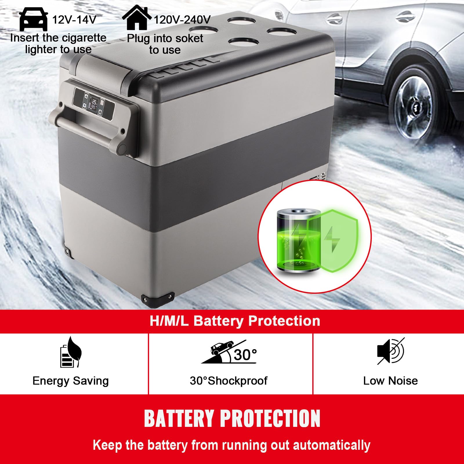 Portable Car Refrigerator/Freezer, 12V Electric Car Refrigerator, 58 Quart Refrigerator, 55°F To 66°F Portable Refrigerator For Home, Bar, Camping, Travel - View #9