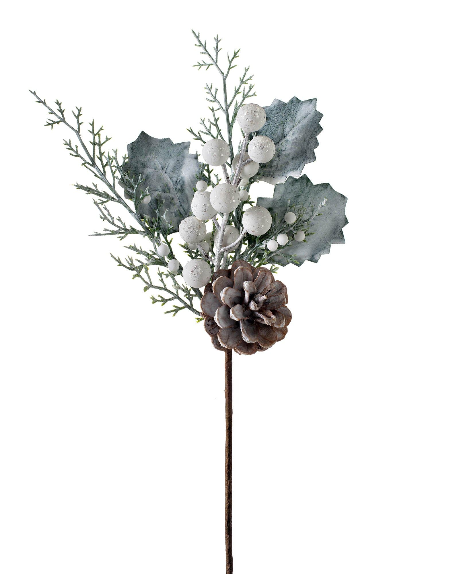 WeRChristmas Artificial Frosted Pinecone Berries Pick Christmas Tree Decoration, White, 20 cm