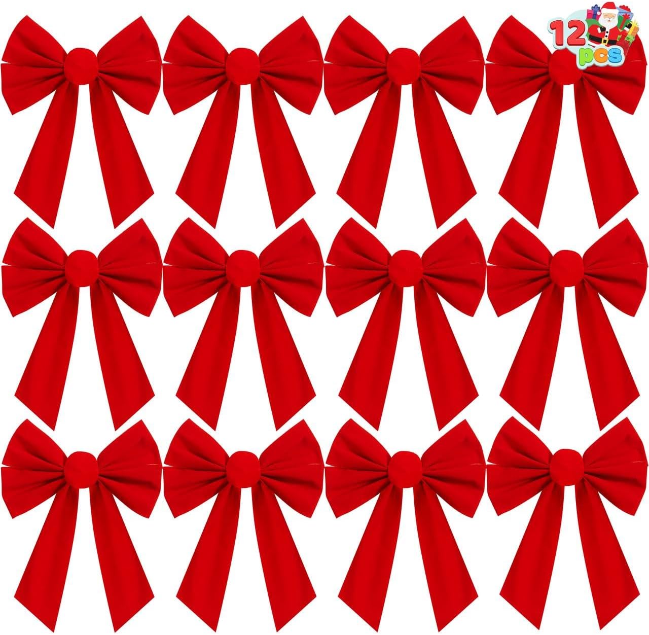 JOYIN 12 Pack Christmas Red Velvet Bows, 13" Long by 9" Wide Decorative Christmas Bows for Wreath Garland Tree Decor, Indoor Outdoor Holiday Decorations Small