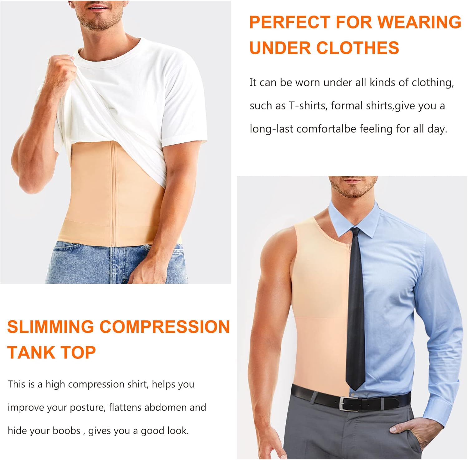Wonderience Compression Shirts for Men Undershirts Slimming Body Shaper Waist Trainer Tank Top Vest with Zipper - Image 4