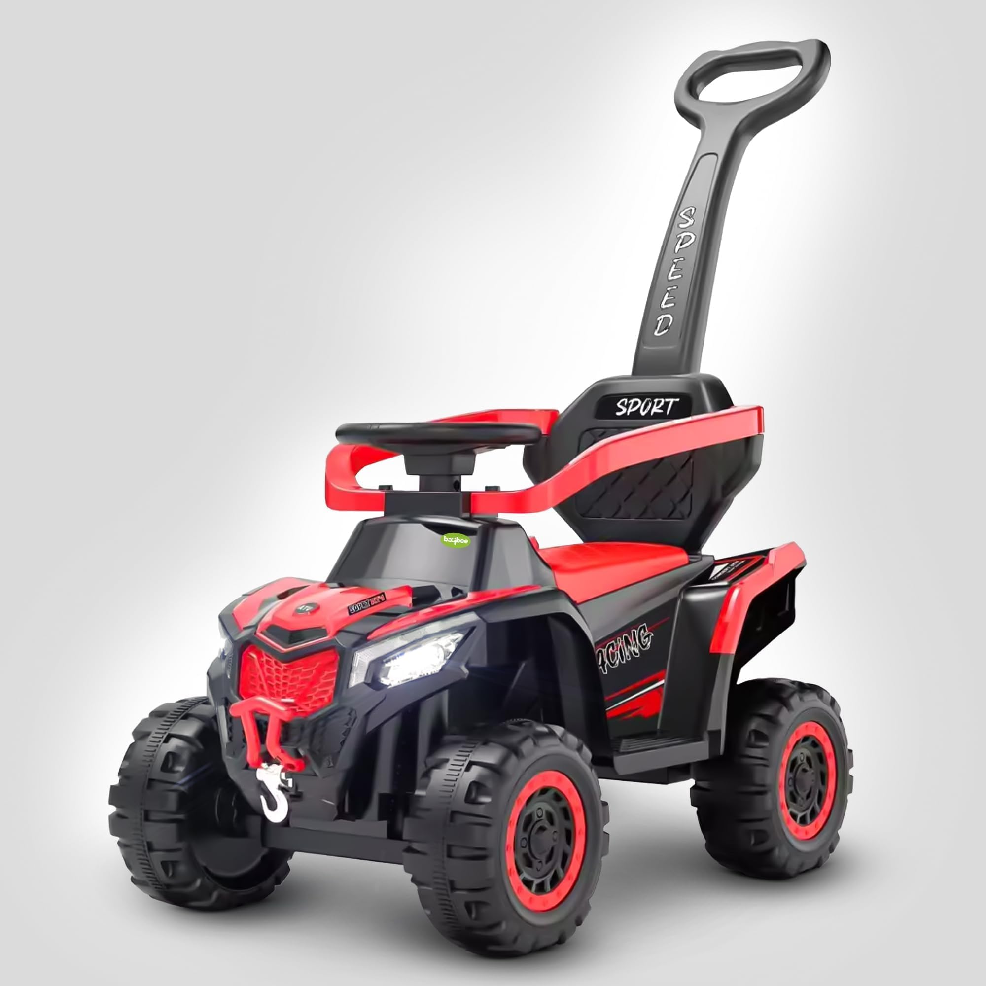 Baybee Monster 2 in 1 Baby Ride on Car for Kid, Ride on Baby Car with Push handle, Lights, Music & Safety Bar | Kids Push Car for Babies | Push Ride on Car for Kids 1-3 Years Boy Girl (Red)