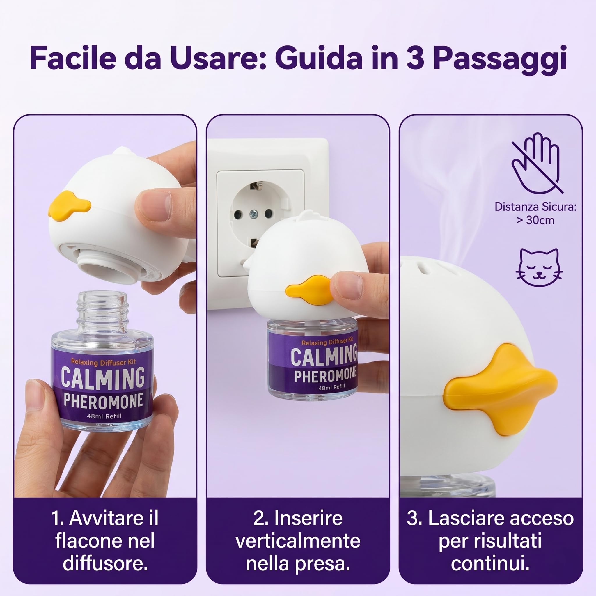 Diffusore di Feromoni per Gatti, Kit con 1 Dispositivo e 5 Ricariche | Kit completo per gatti con 1 diffusore e 5 ricariche, ideale per creare un ambiente domestico sereno e accogliente.