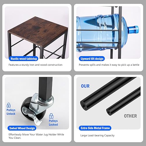 Miniatura 4 de Soporte para jarra de agua de 5 galones, estante para jarra de agua de 3 niveles con diseño de rueda reforzada en forma de X, soporte para jarra de