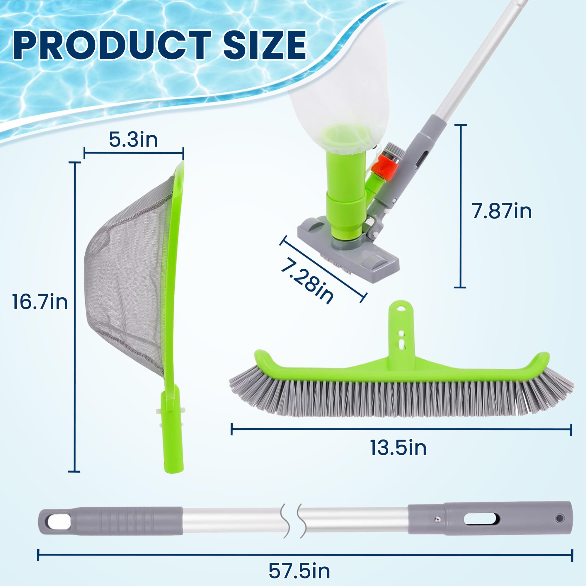Sepetrel Deluxe-Schwimmbad-Reinigungsset mit Spa-Jet-Staubsauger, Bürste, halbtiefem Skimmernetz und verstellbarer 146,1 cm Stange, ideal für die Reinigung oberirdischer und aufblasbarer Pools