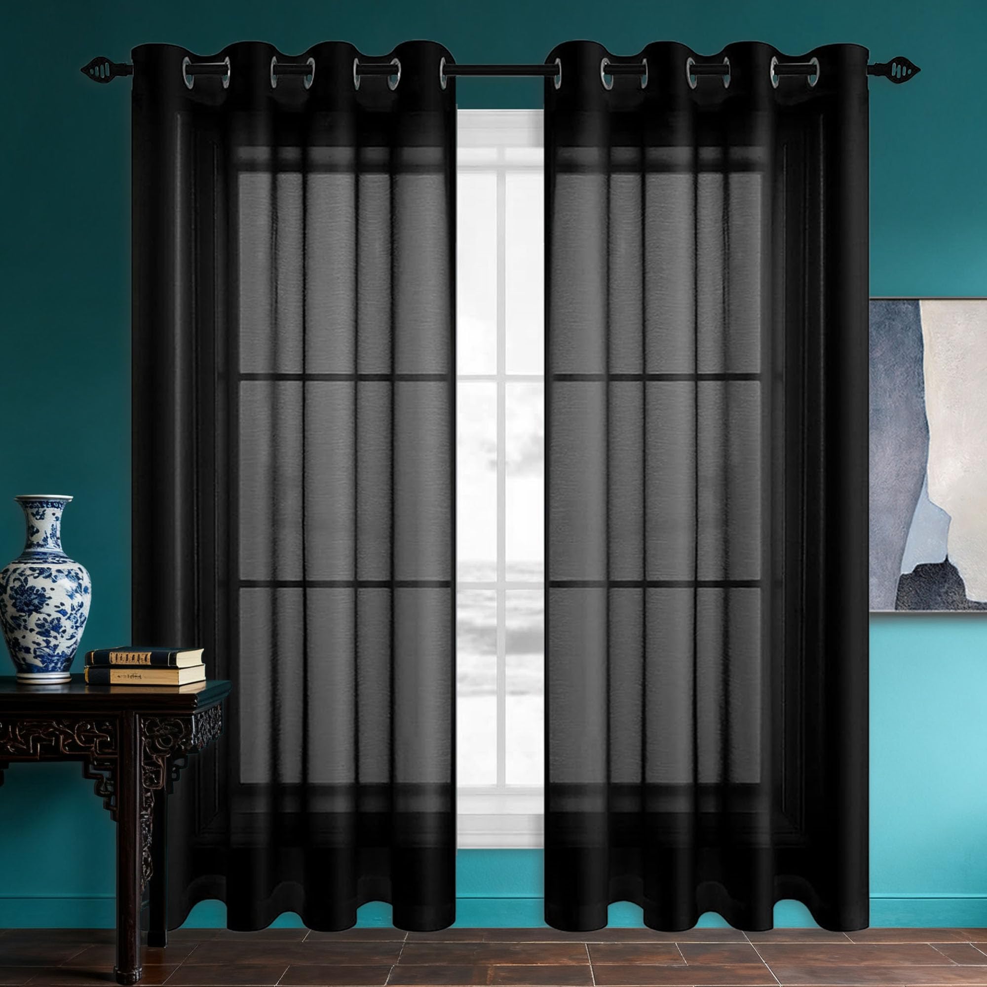 Voilage transparent noir 285x195 cm décoratif pour de grands espaces