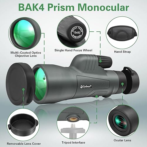 Miniatura 1 de Tydeux Telescopio monocular de prisma HD K4 de 12 x 50 pulgadas para viajes vida silvestre observación de aves caza campamento