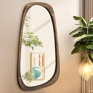 Comprar AAZZKANG Espejo de pared grande con marco de madera irregular de 80 x 50 cm, espejos colgantes asimétricos vintage para baño, dormitorio, sala de estar, entrada, decoración del hogar