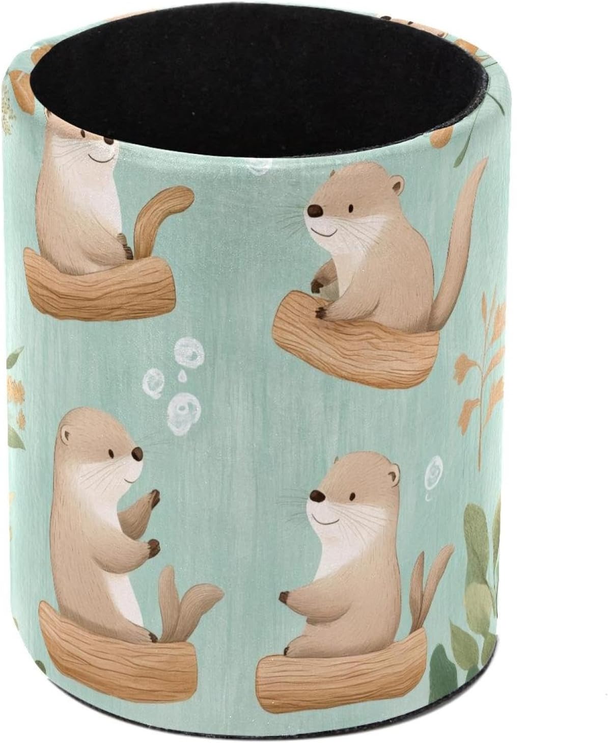 Funny Otters Pencil Holder Leather Pen Pot Desktop Pencil Holders Makeup Brushes Storage Organiser Stationery Office Supplies for Women Men Teen Girls Boys Gifts