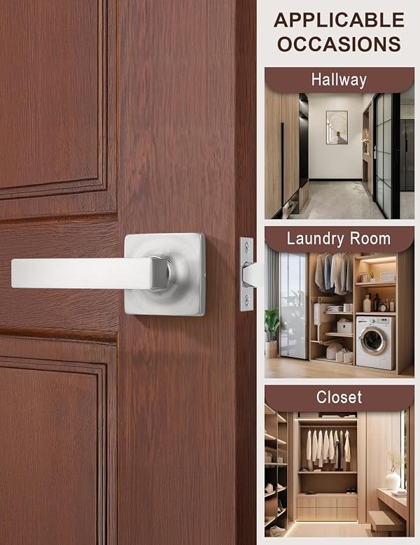 Mengico 6 Pack Keyless Square Door Handles,Satin Nickel Reversible Non-Locking Handle Lever,Passage Door Knob Set,Lever for Closet and Hallway Doors by Mengico - Used condition - Image 5