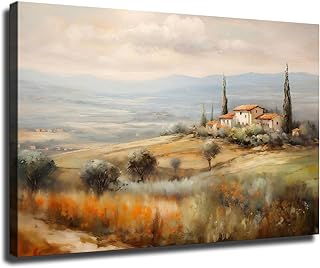 Vintage Italian Landscape Oil Painting, Tuscany Landscape Retro Wall Art...