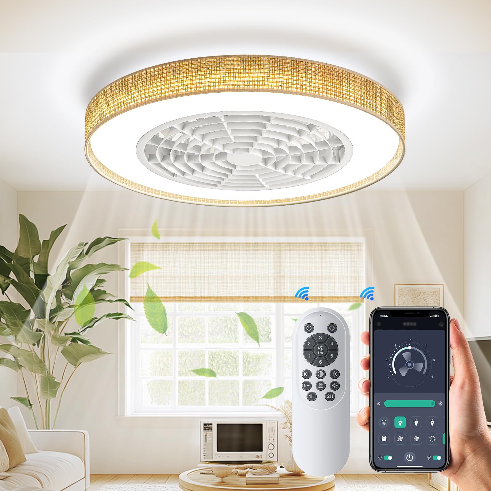 SASA✴︎ Boho Enclosed Ceiling Fan with Lights - 20 inch Low Profile