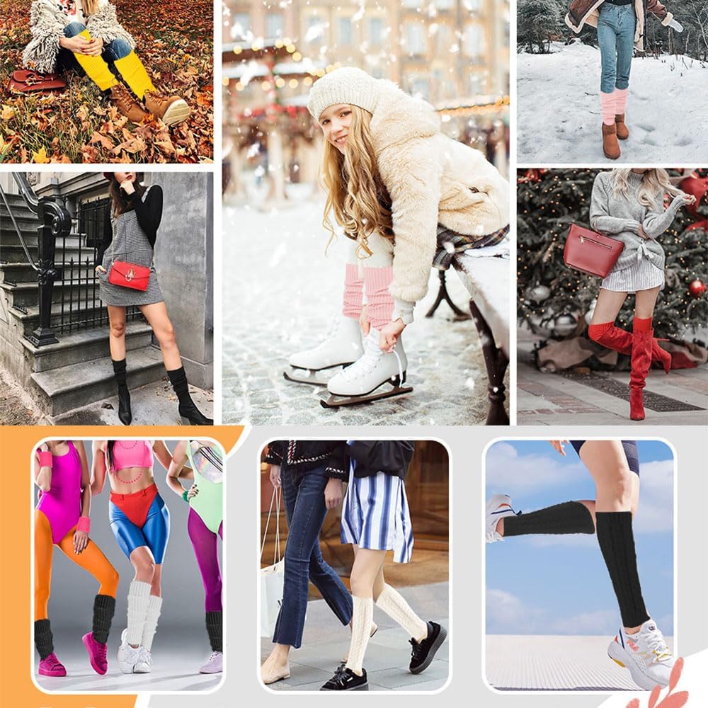 GOTDYBST Lot De 4 Jambières Femme Tricot Hiver – Leg Warmers Chauds, Doux & Extensibles – Parfait Pour Bottes, Danse, Sport & Maison