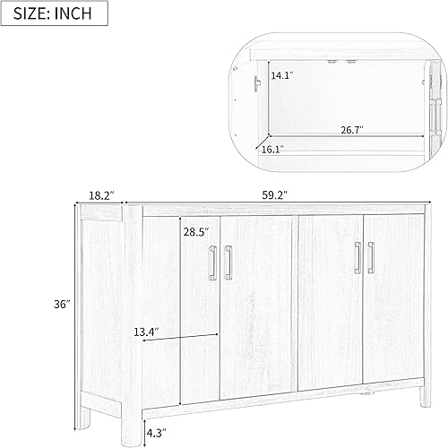 Miniatura 20 de Aparador moderno y elegante con patas y asas de metal dorado y estante ajustable, mesa consola clásica de 60 pulgadas, mesa de sofá, mesa de entrada