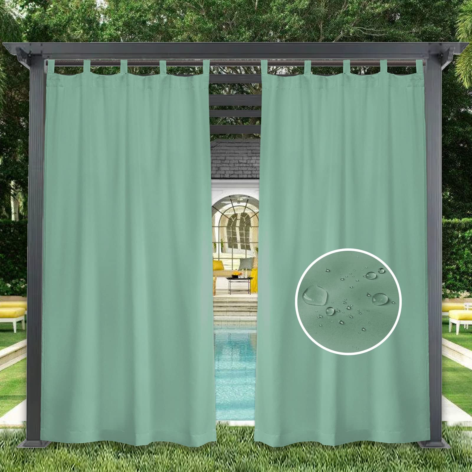 GZQIAWY 1 Panel Outdoor Curtains Waterproof Indoor Blackout Privacy Curtain for Patio Pool Hut Pavilion Gazebo Pergola,120 in x 45 in (W x L),Lake Green — image 1